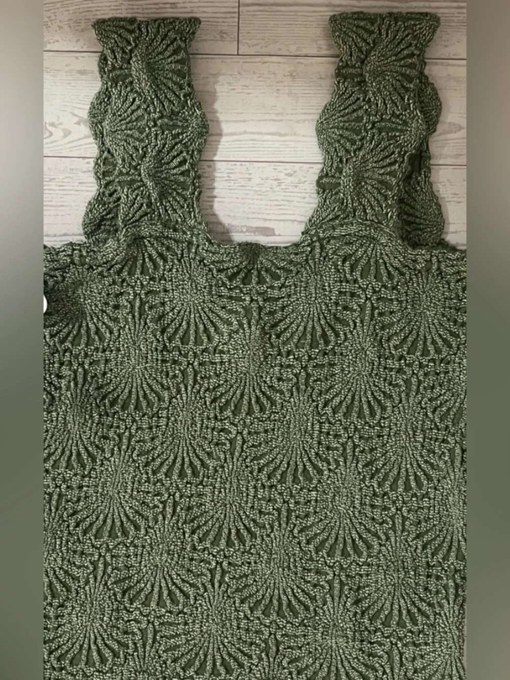 Free People Elm Green Crochet Square-Neck Tank M/L NWOT